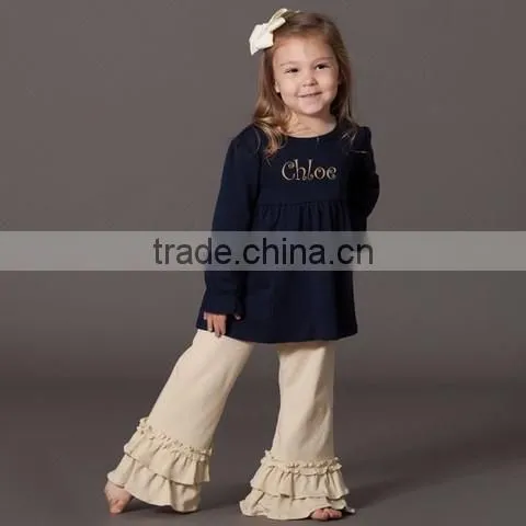 Beautiful baby long sleeve top Childs blank white t shirt ruffles with ruffle pant set