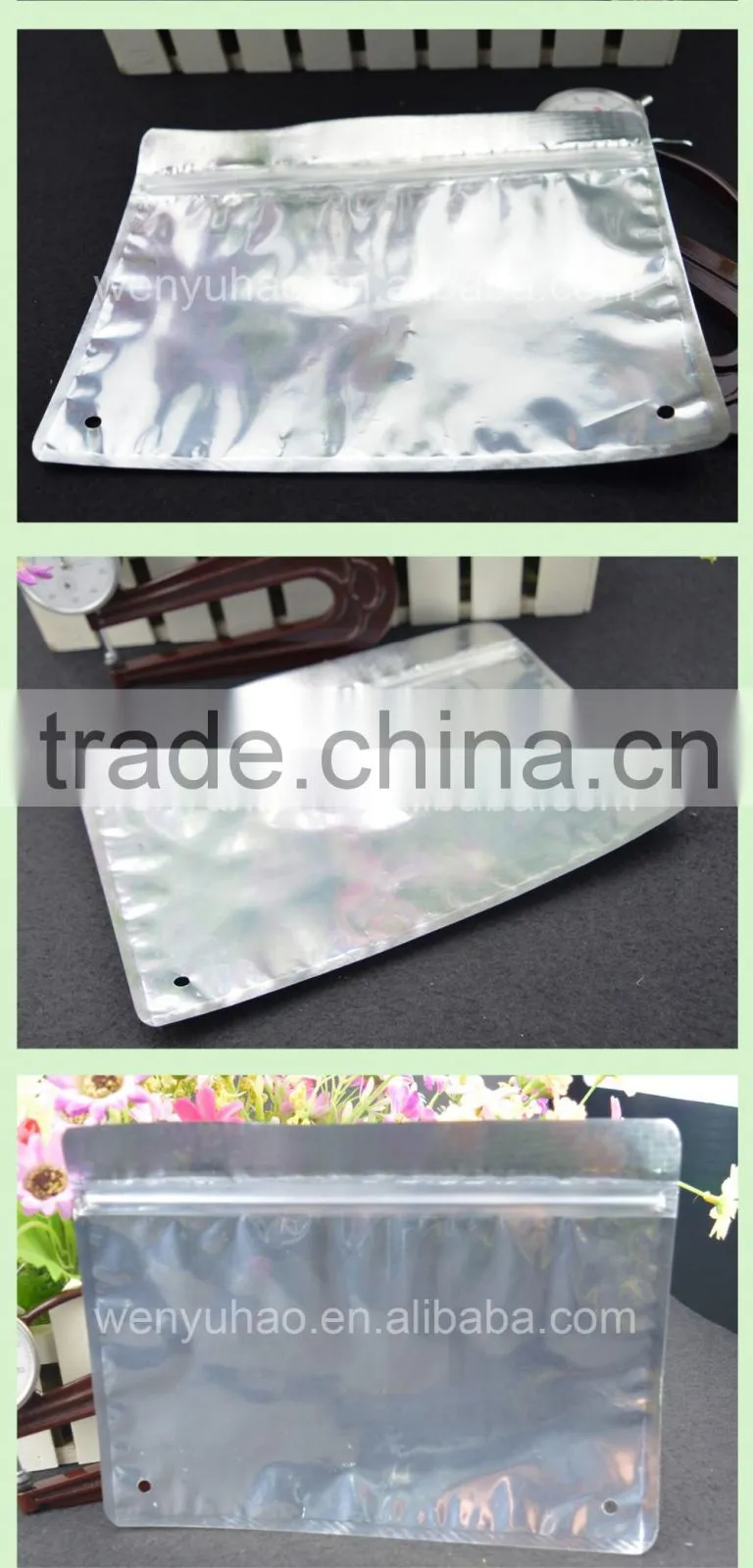 lamination zipper one side clear plastic custom design aluminum foil packing bag with air hole