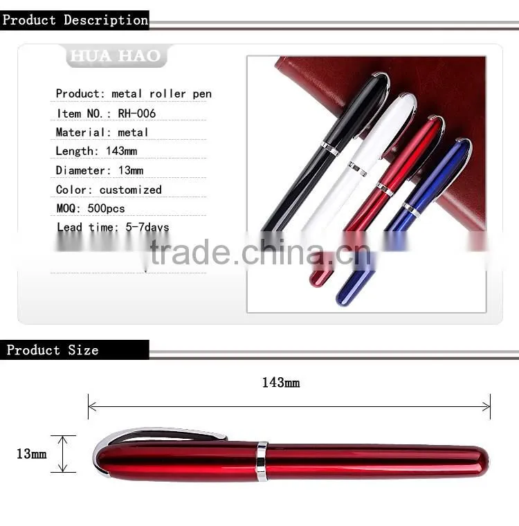 Cheap advertising promotional metal roller pen with logo print high quality promotional roller pen