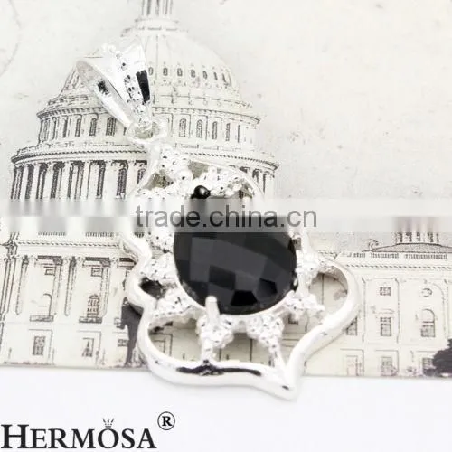 Western Women Accessory Wholesale Water Drop Black Onyx Silver Necklace Pendant