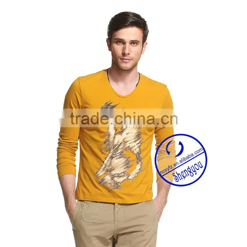 2015 China supplier custom long sleeve mens character printing t-shirt wholesale clothing