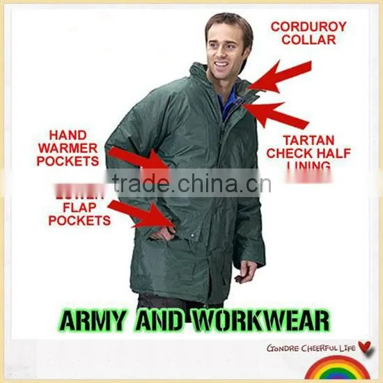 Waterproof padded parka long rain jacket warm touch workwear