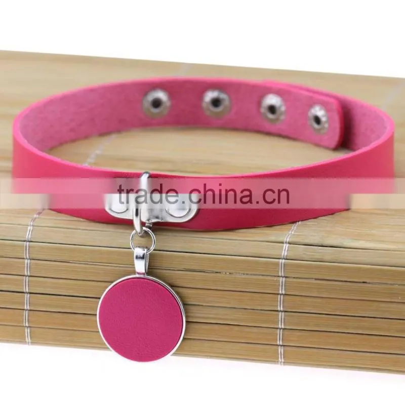 Japanese Anime Sailor Moon Rock Harajuku Gothic Punk Style Multi Color Alloy Round Pendant PU Leather Choker Necklace