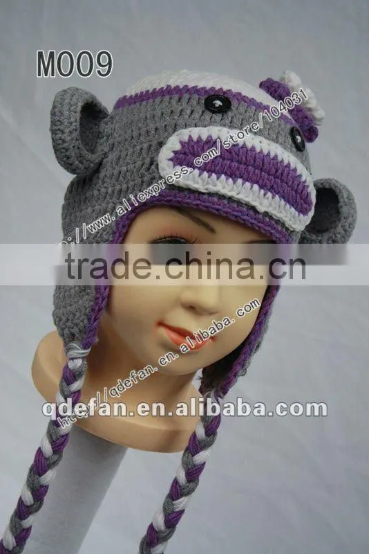 new arrival!!Free shipping 100% cotton crochet brown soft monkey hat / hand knitted animal beanie hat/ funny hat ideas