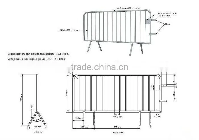 Crowd control barrier fence with bridge plate
