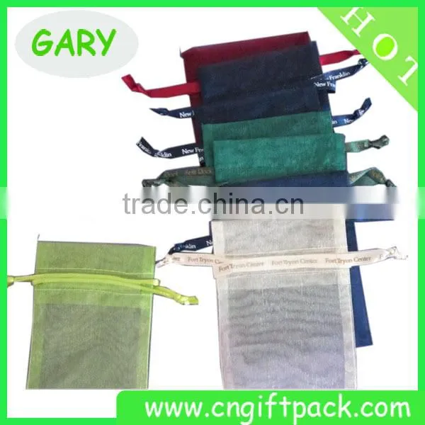 12x16cm China Organza Bags with Logo Ribbon