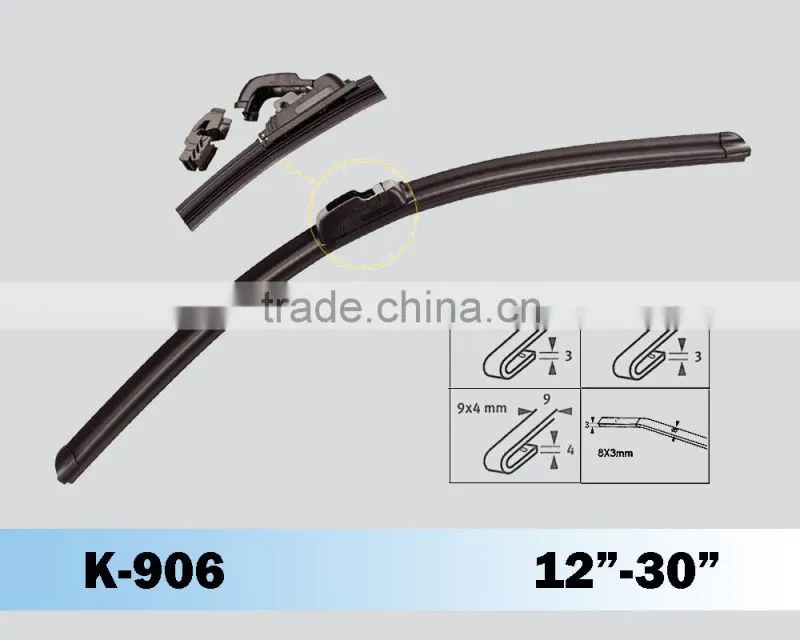 K-906 flat windshield wiper blade,all car wiper sizes, plastic wiper adapter