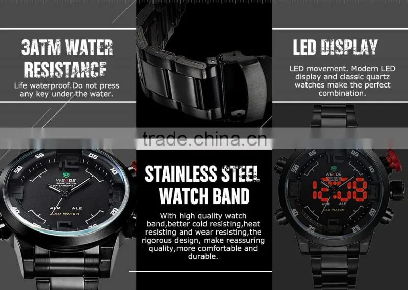 China Brand Wrist Watches 3 ATM Water Resistant Luxury Man Weide Led Watch