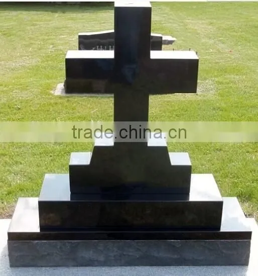American Style Unique Abslute Balck Granite Stepped Base Cross Serie Gravestone