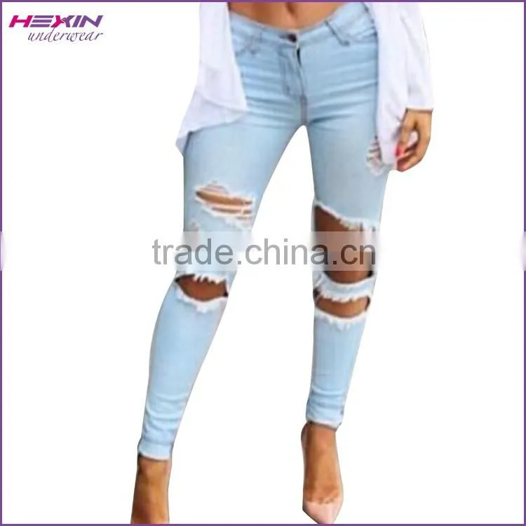 High Quality Factory Price Black Ripped Cheap Woman Fashion Jeans Factory