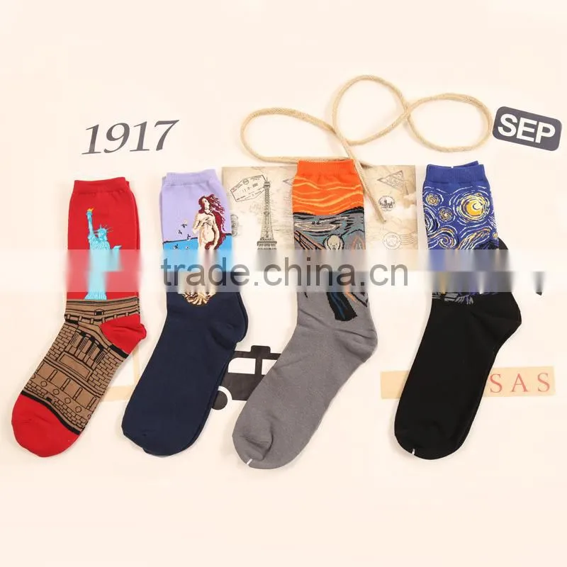 Retro art paintings male and female tube socks personality cotton socks factory wholesale