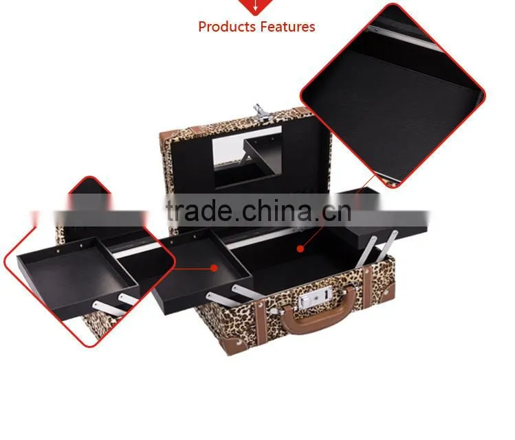 2016 Hot Sale Portable Fashion Stripes EVA Hard Shell Cosmetic Rolling Case With Mirror