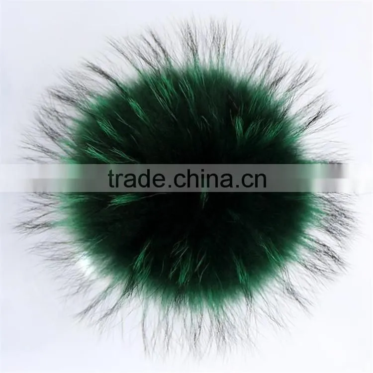 Wholesale Genuine Round Cute 15cm Colorful Raccoon Fur Ball for Beanie Hats