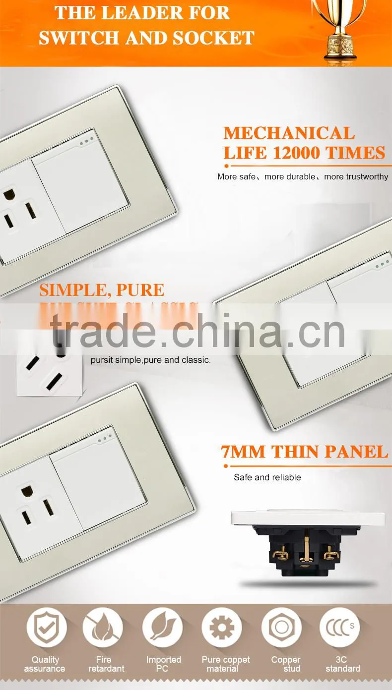 USA wall mount wall 1 gang push button switch with 3 pin socket