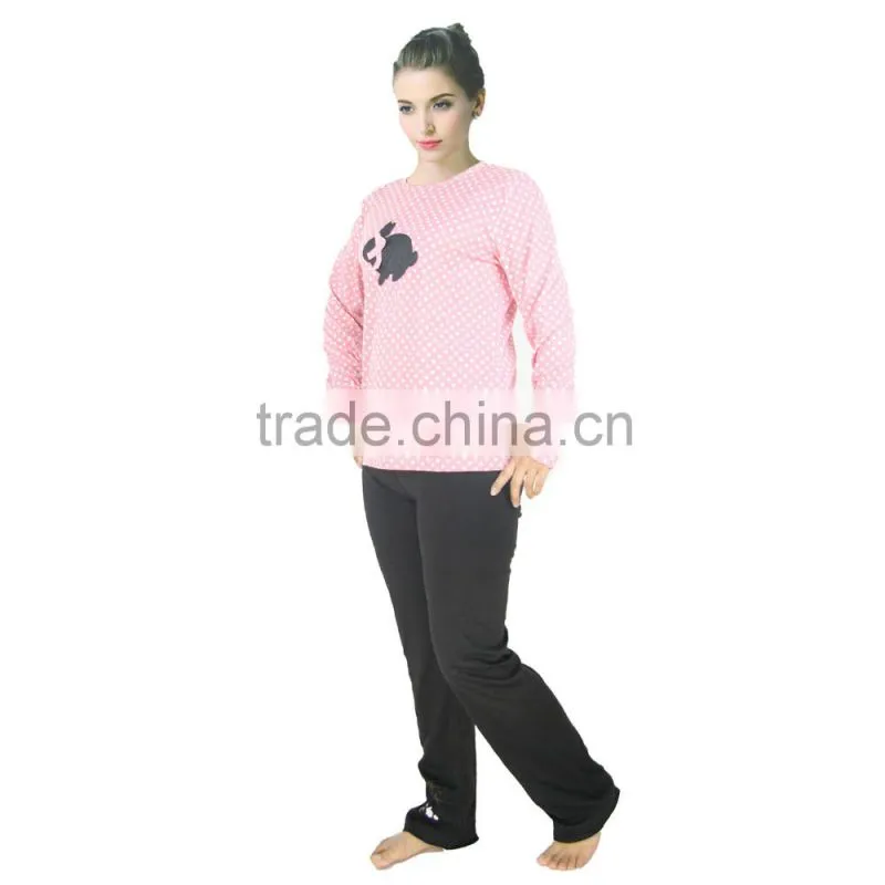 Kevince women interlock pyjamas flock print knitting 1000pcs up OEM factory directly