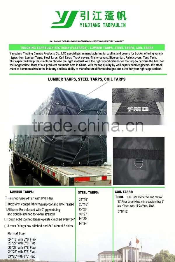 18oz waterproof pvc tarpaulin, lumber tarps ,steel tarps with D-RINGS