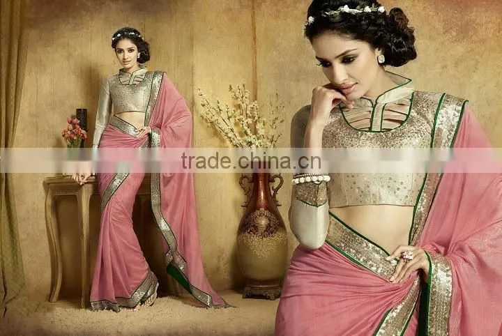 Viscose Red Resham Work Lehenga Saree