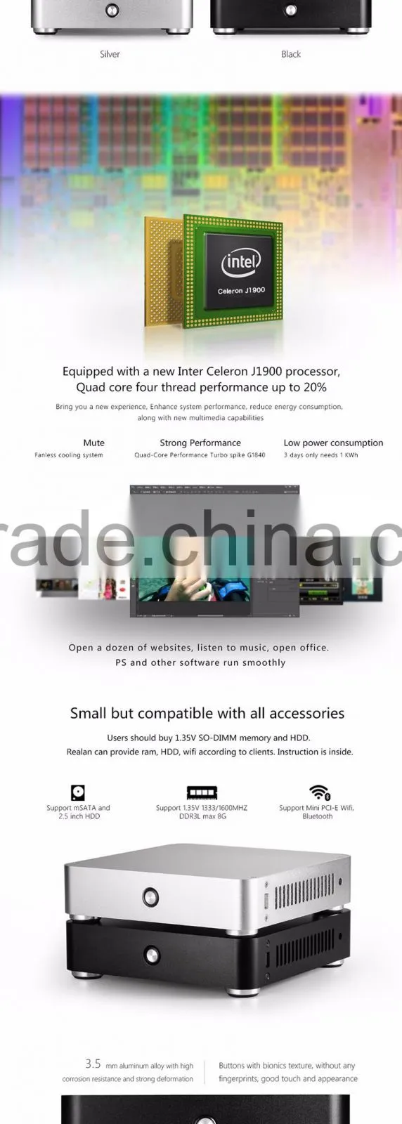 Realan H44-i7H45T1 ITX Mini PC i7 Support Win7 Win8 Win10 Linux