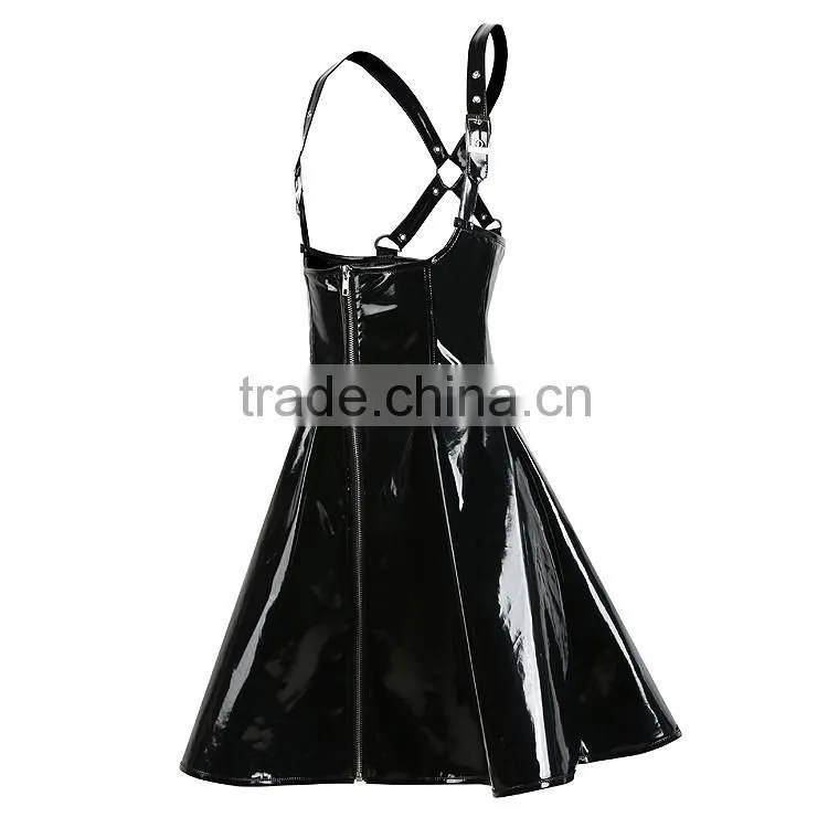 Newest Zipper Back Shiny Black Pvc Sexy Plus Size Faux Leather Long Skirt