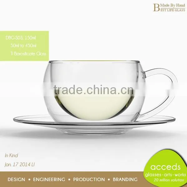 Promotion Borocilicate Novelty Glass Unique Design Cup And Saucer
