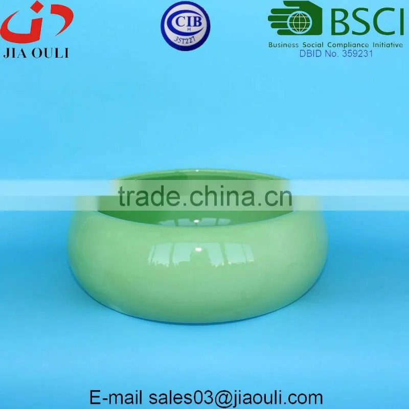 Decorative Display Bowl Round White/green Ceramic Succulent Plant Flower Planter Pot