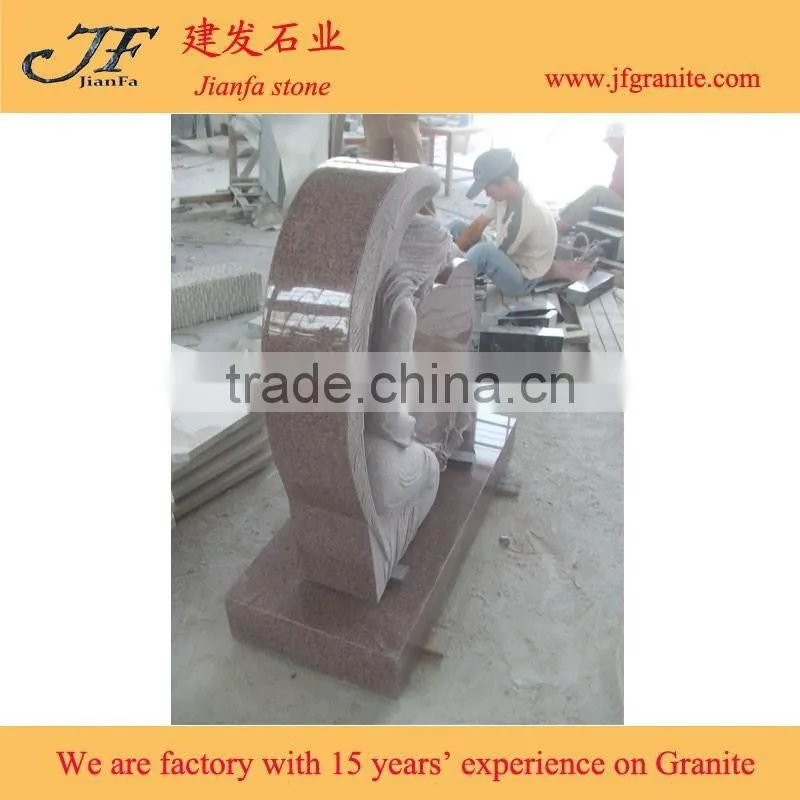 Carved Angel Headstone Red granite head stone monuments
