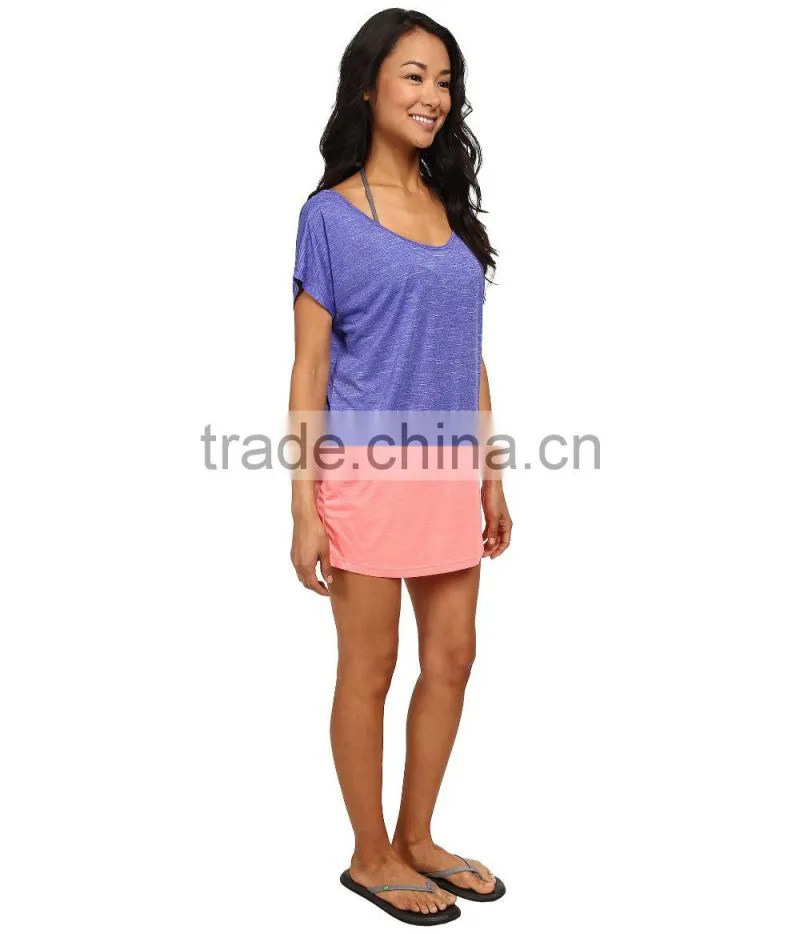 Wholesale Swimwear Manufacturer Color Block Design Cover-Ups Top 100% Polyster Tunic Beach Bikini Cover-ups Beachwear Women