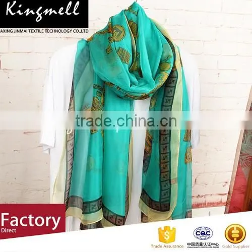 Green Digital Printed Silk Chiffon Shawl for ladies in Spring and Summer