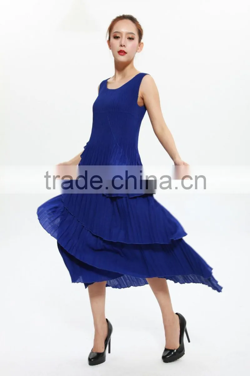 Pleat ladies sleeveless vest dress new design cake dresses