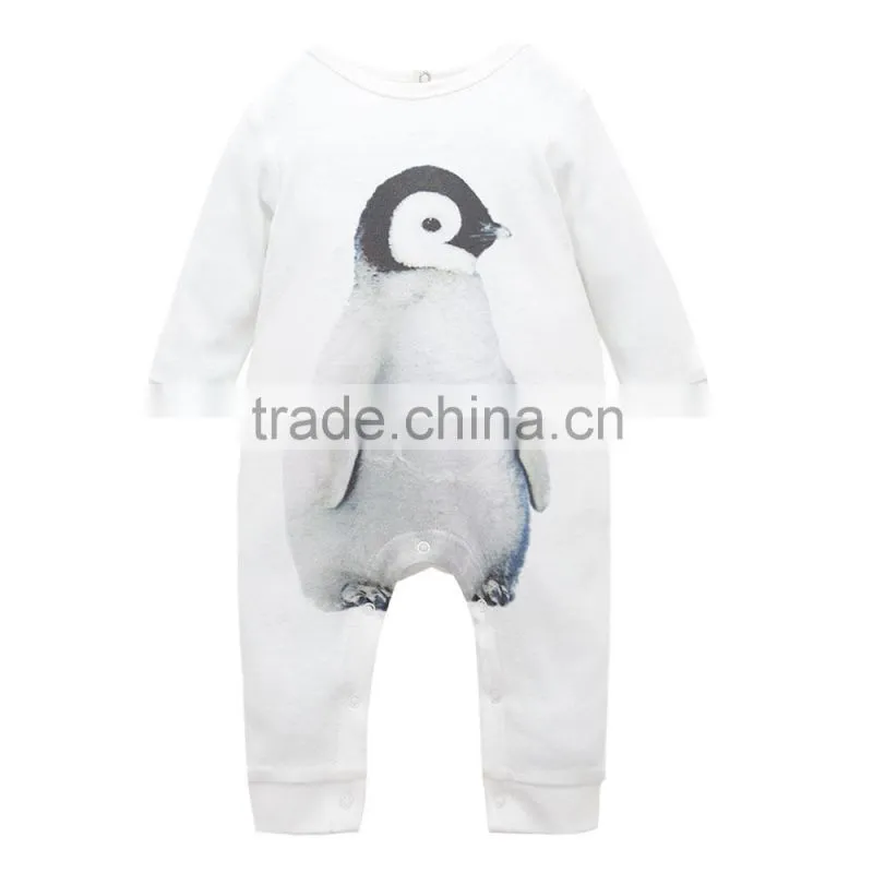 Fashionable Boy Clothes Penguin Design Newborn Baby Rompers For Winter