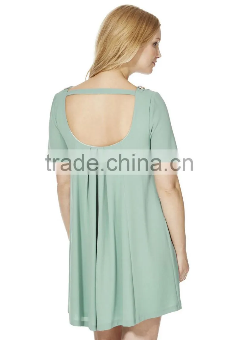 fashion Embellished Trim Swing maternity dress wear