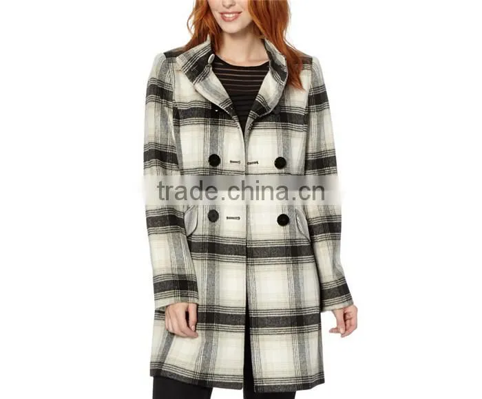 double breasted ladies elegant thick warm winter coat with original weave