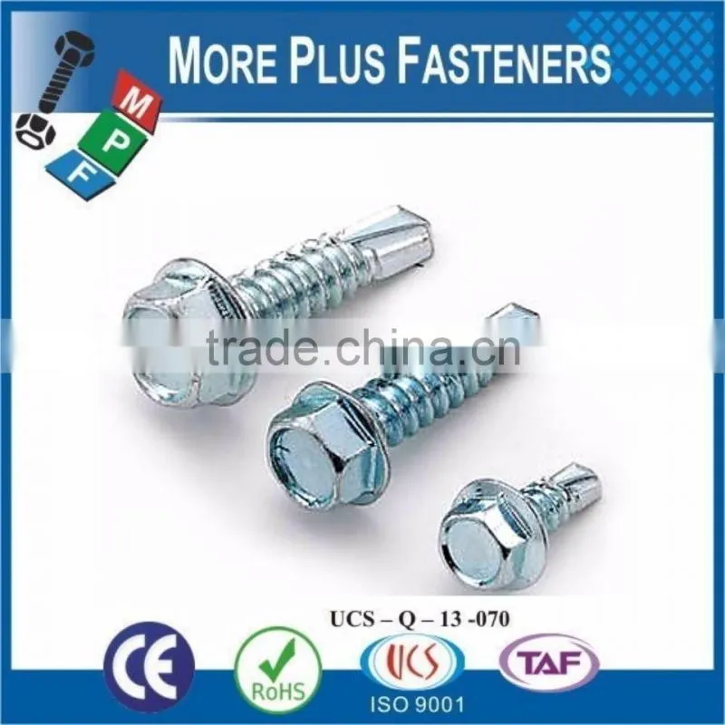 Made in Taiwan Black Stainless Steel Zinc Plated Flange Hexagon Head Self Drilling Teks Screw
