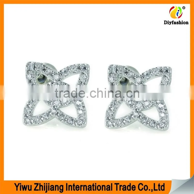 2017 new fashion Inlay zircon Platinum plating four-pointed star earrings
