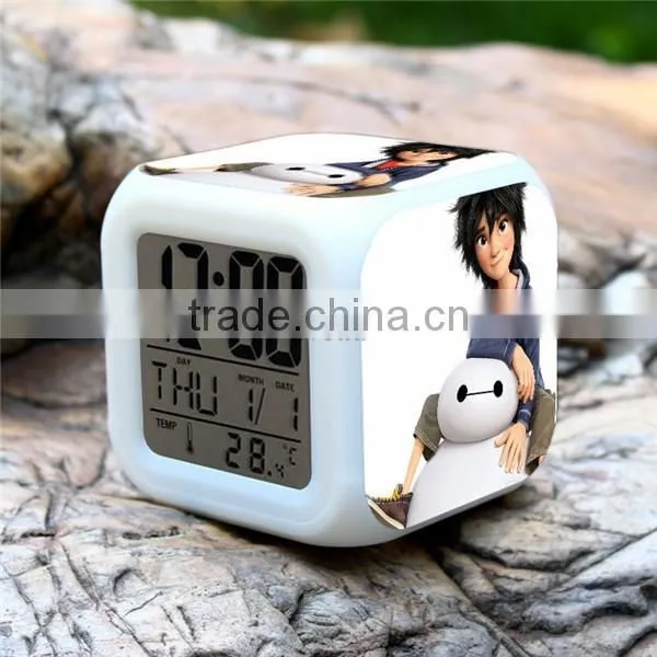 Wholesale Led Alarm clock, Big Hero 6 digital clock for children, colorful change LED clocks for kids