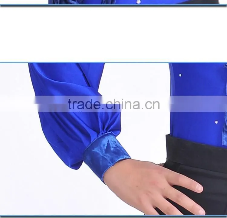 Boys Rhinstone Collar Stage Competition Clothes Kids Long Sleeve Latin Cha-Cha Dance Shirts Leotard