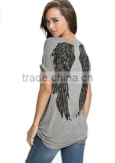 Women Fashion tshirt Short Sleeve Wings Print Loose custom print tshirt