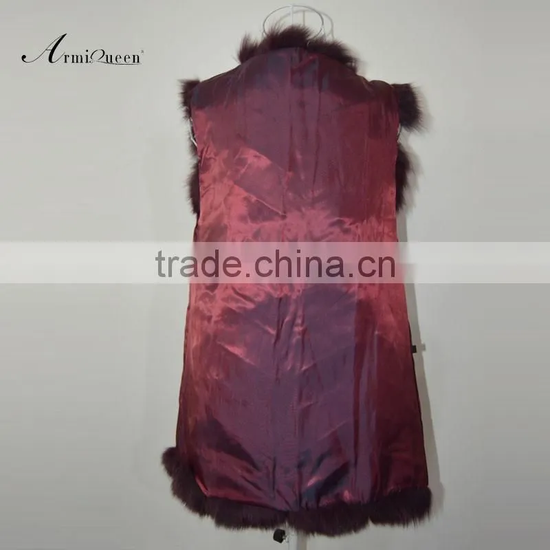 Rose Real Fox Fur Gilet For Ladies Wear,Long Style Fur Vest&Coat