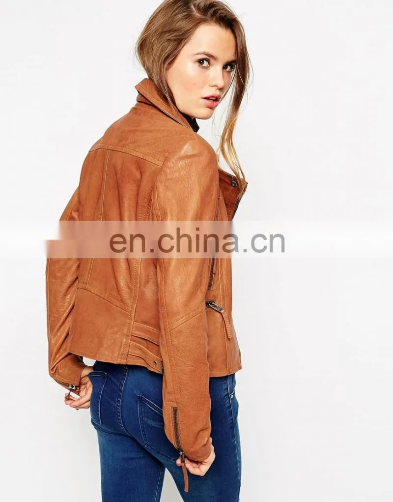 Lapel Collar Custom Bomber Jackets Lady Leather Jackets