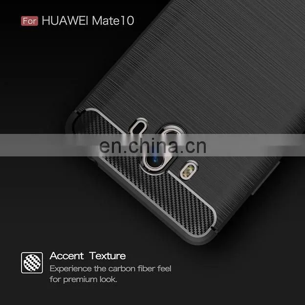 Carbon Fiber Brushed Metal Solid Color TPU Black Cover Case for Huawei Mate 10