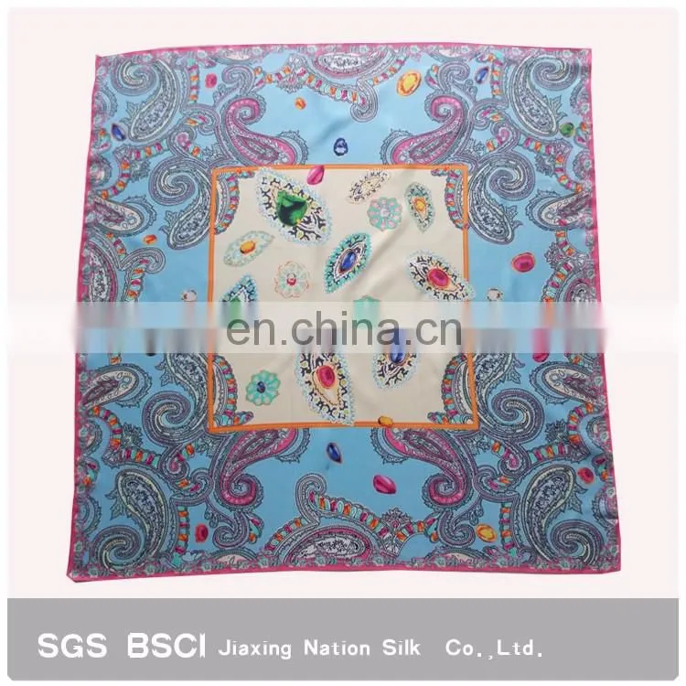 2017 Newest women pink digital printing custom design square twill silk scarf