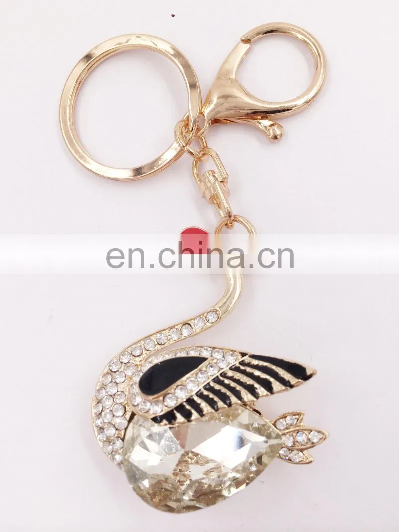 Swan Goose Keyring Animal Lovely Rhinestone Crystals Purse Bag Key Chain