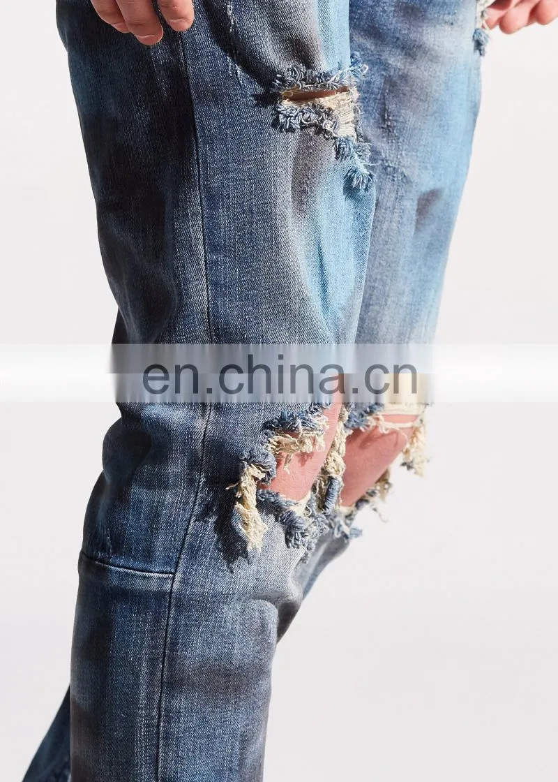 DiZNEW Men's Stretchy Ripped Skinny Biker Jeans Destroyed Frayed Slim Fit Denim Pants