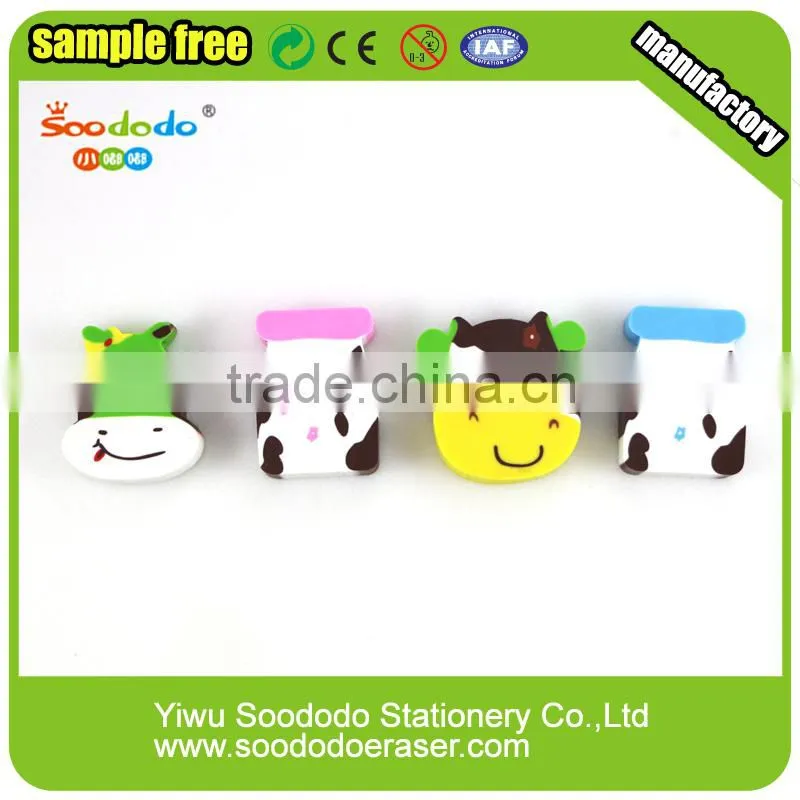 Student supply 2D Ectrusion animal cow shaped Erasers