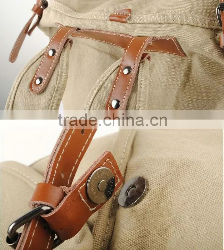 Stylish Leather Stripe Canvas School Bag