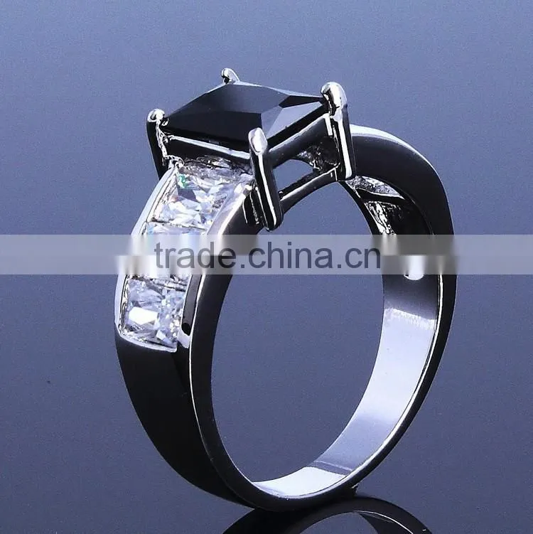 Hot Classic Rectangle One Stone Wedding Ring Black Color Cc Fine Jewelry Ring