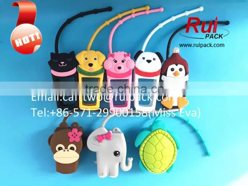 20ml 30ml animal silicone hand sanitizer holder in monkey shape,cute mini shampoo bottle with silicone case
