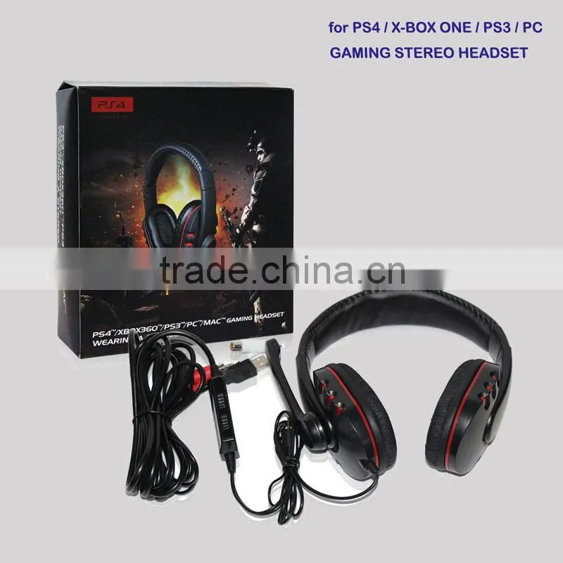 High quality fatory price video game accessory 4in 1wired headset with MIC for PS4/XBOX360/PS3/PC