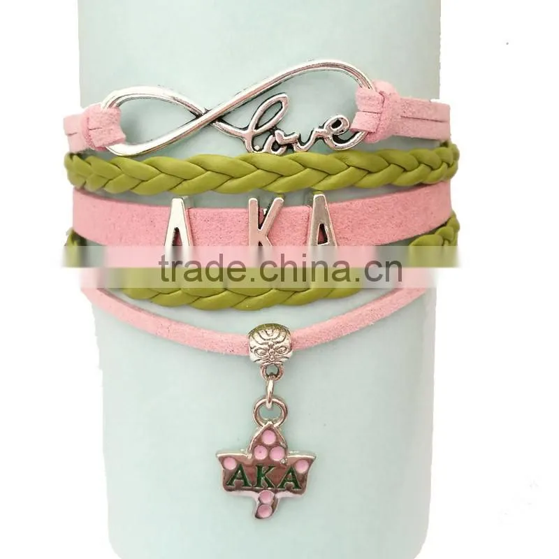 AKA Divine 9 Pearls Pink Green bracelet Jewelry