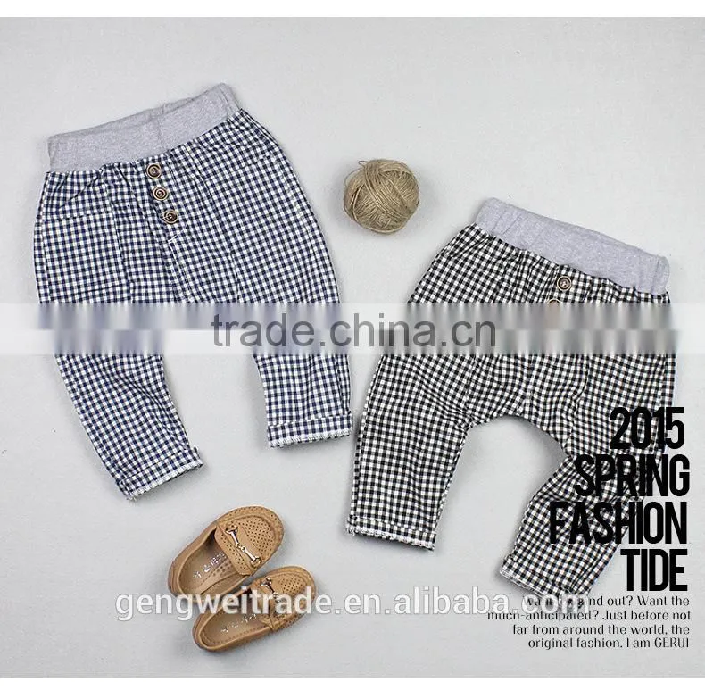 2015 Korean version of the new spring and summer boy pants kids plaid long pants